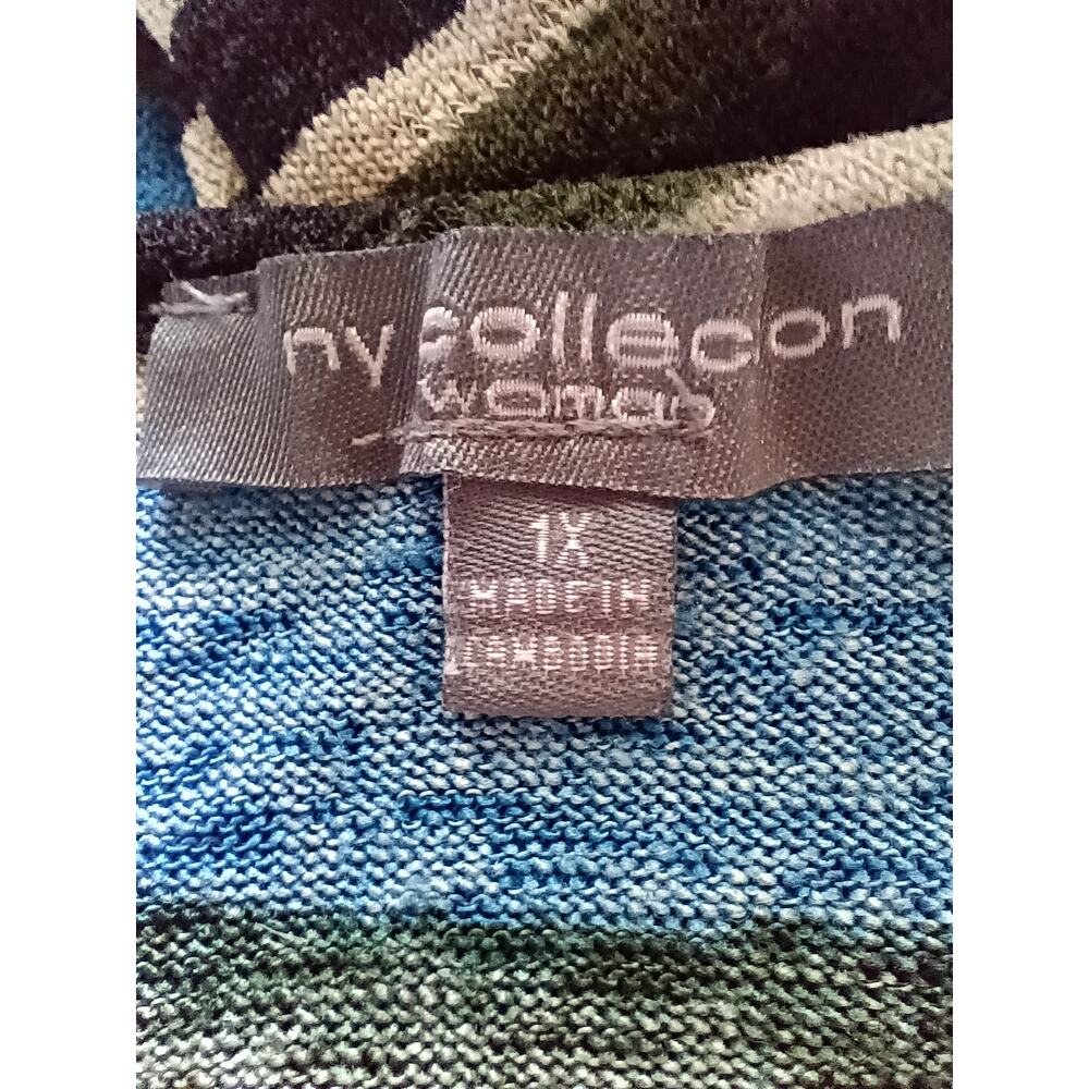 NY Collection Chevron Striped Tunic Flowy Relaxed Fit Colorful Fall Plus Size 1X - Picture 3 of 4
